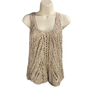 Eileen Fisher Tank Top Women Medium Linen Blend Boho Crochet Knit Beach Resort